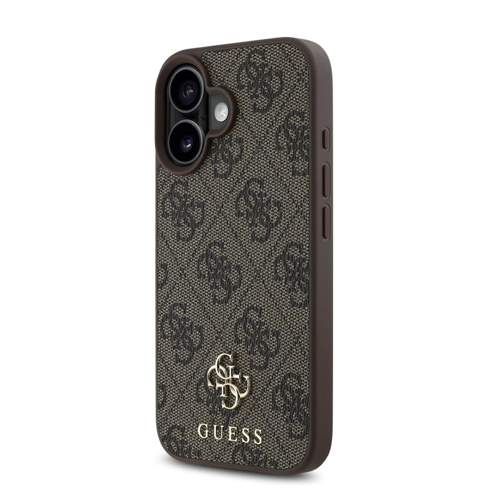 Husa MagSafe pentru Apple iPhone 16, Guess, 4G Classic, Maro