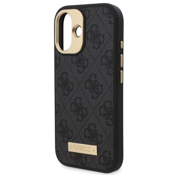 Husa MagSafe pentru Apple iPhone 16, Guess, 4G Logo Plate, Neagra