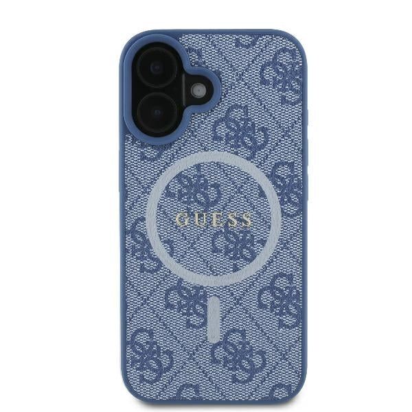 Husa MagSafe pentru Apple iPhone 16, Guess, 4G Ring Classic Logo, Albastra
