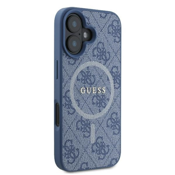 Husa MagSafe pentru Apple iPhone 16, Guess, 4G Ring Classic Logo, Albastra