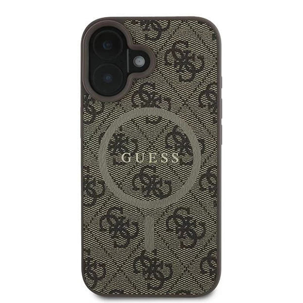 Husa MagSafe pentru Apple iPhone 16, Guess, 4G Ring Classic Logo, Maro