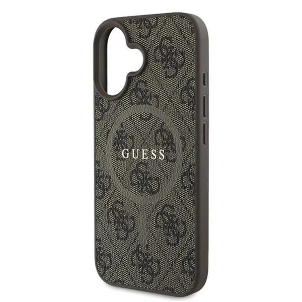 Husa MagSafe pentru Apple iPhone 16, Guess, 4G Ring Classic Logo, Maro