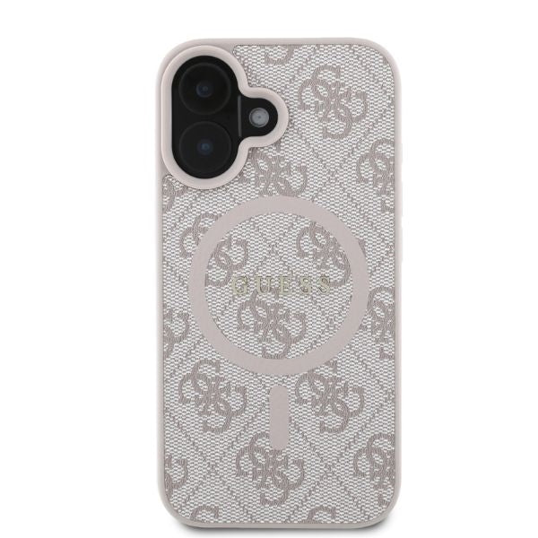 Husa MagSafe pentru Apple iPhone 16, Guess, 4G Ring Classic Logo, Roz