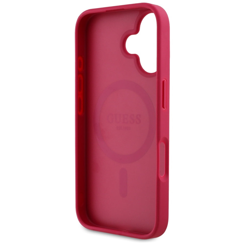 Husa MagSafe pentru Apple iPhone 16, Guess, Grained Flowers, Fucsia