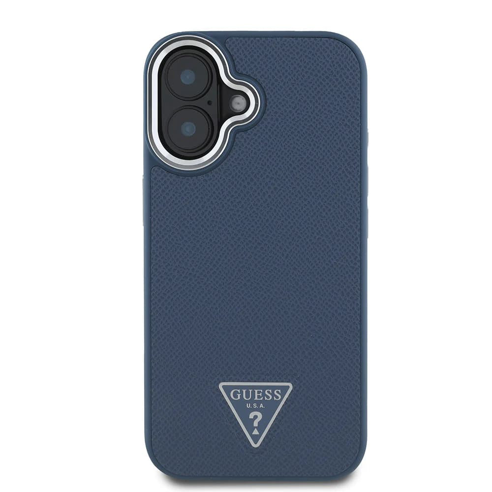 Husa MagSafe pentru Apple iPhone 16, Guess, Grained Triangle Logo, Neagra