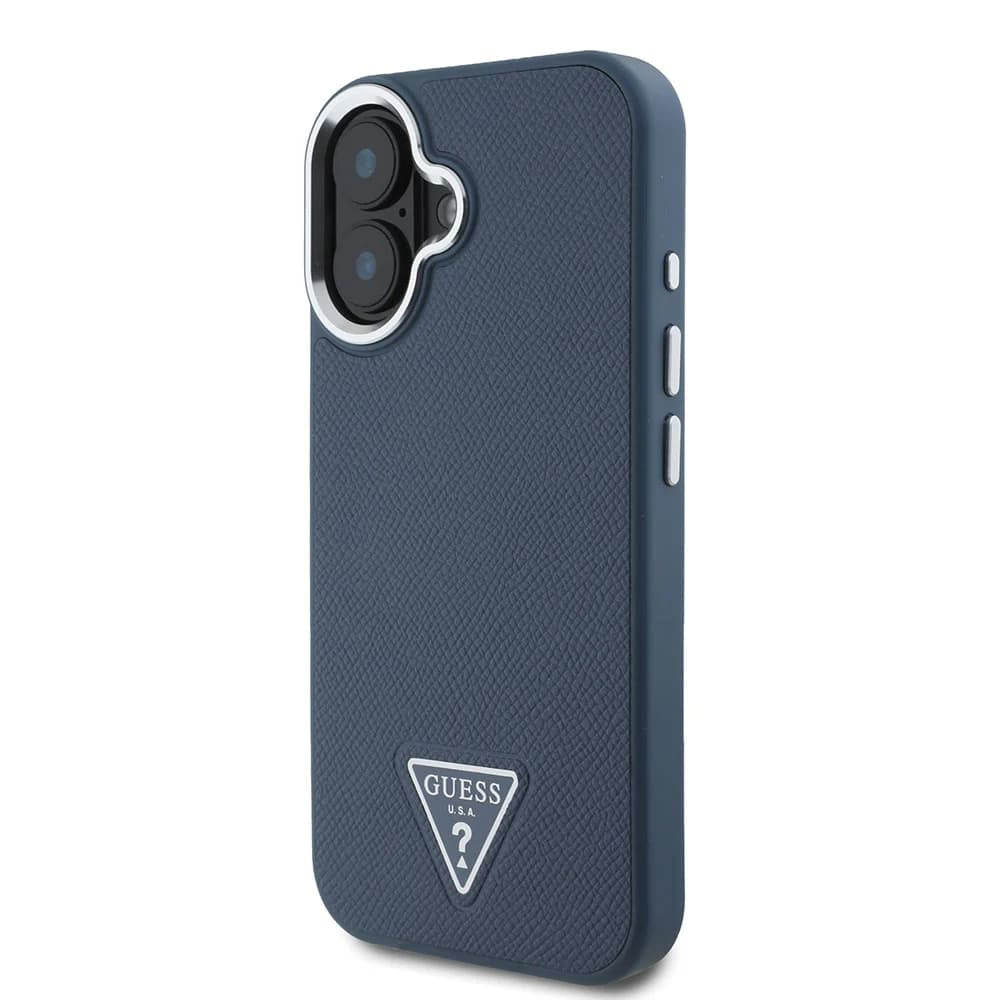 Husa MagSafe pentru Apple iPhone 16, Guess, Grained Triangle Logo, Neagra