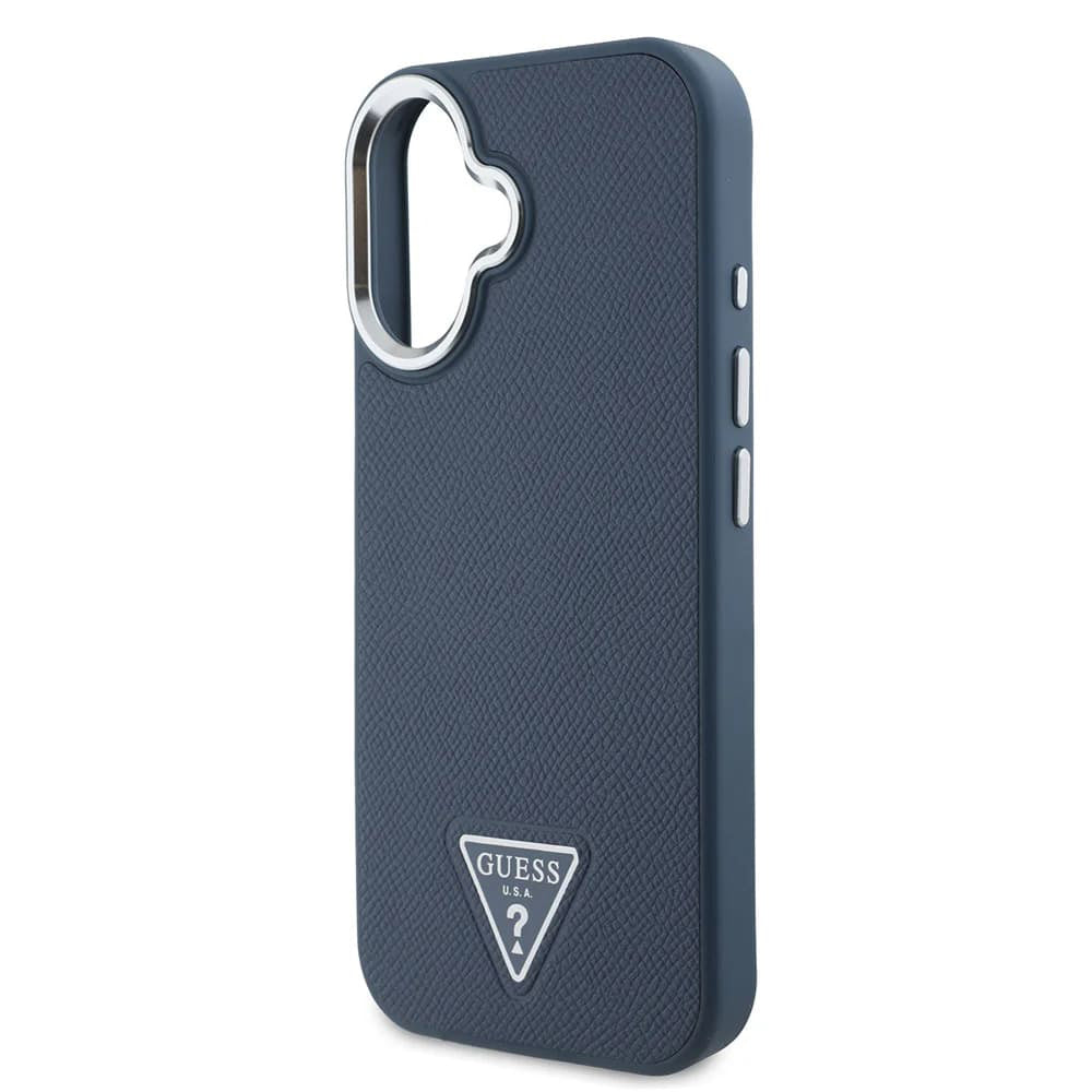 Husa MagSafe pentru Apple iPhone 16, Guess, Grained Triangle Logo, Neagra