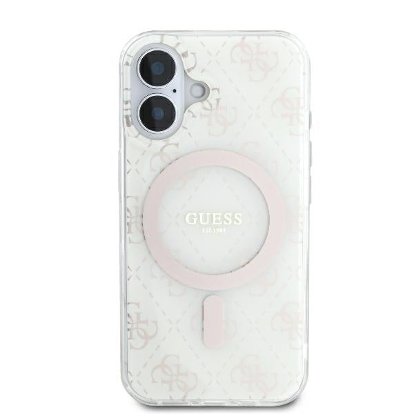 Husa MagSafe pentru Apple iPhone 16, Guess, IML 4G Background, Alba