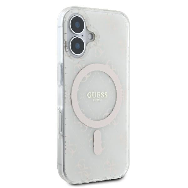 Husa MagSafe pentru Apple iPhone 16, Guess, IML 4G Background, Alba
