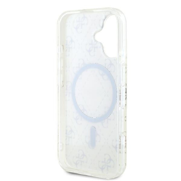 Husa MagSafe pentru Apple iPhone 16, Guess, IML 4G Background, Alba
