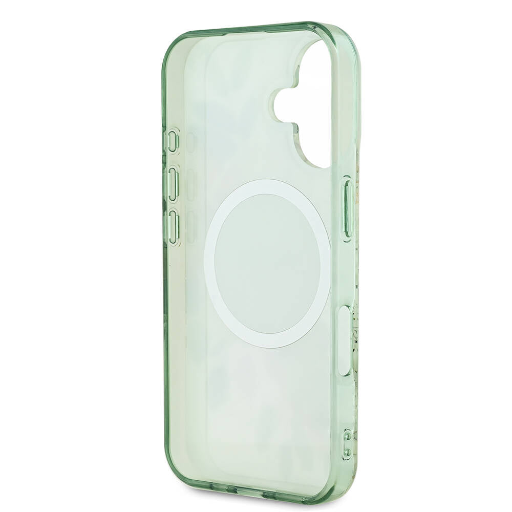 Husa MagSafe pentru Apple iPhone 16, Guess, IML Flower & Tonal Circle, Verde