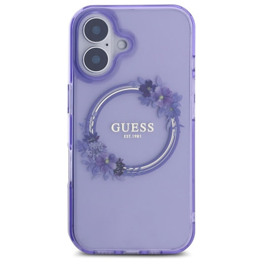 Husa MagSafe pentru Apple iPhone 16, Guess, IML Flowers Wreath, Roz