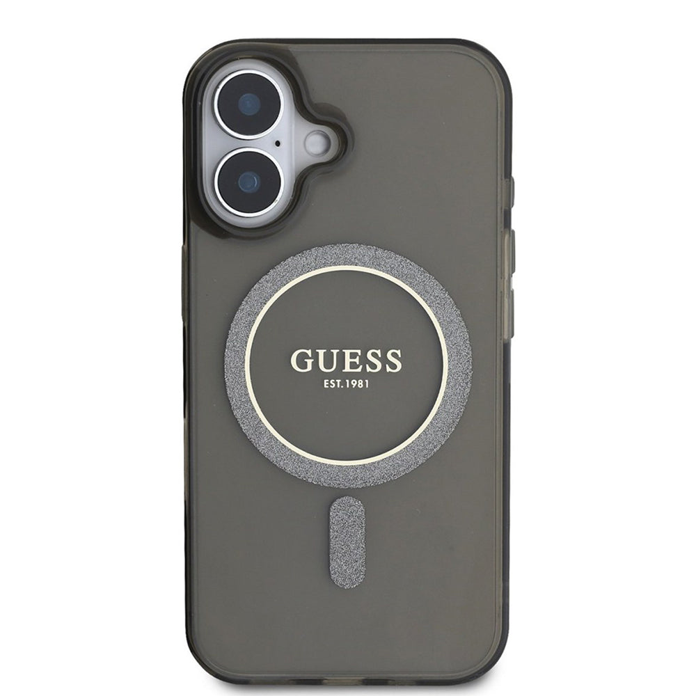Husa MagSafe pentru Apple iPhone 16, Guess, IML Glitter Circle, Neagra
