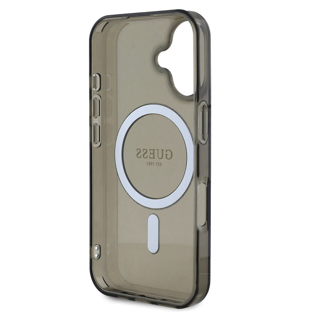 Husa MagSafe pentru Apple iPhone 16, Guess, IML Glitter Circle, Neagra
