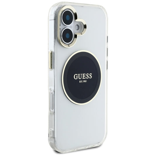 Husa MagSafe pentru Apple iPhone 16, Guess, IML Metal Colored Circle, Neagra