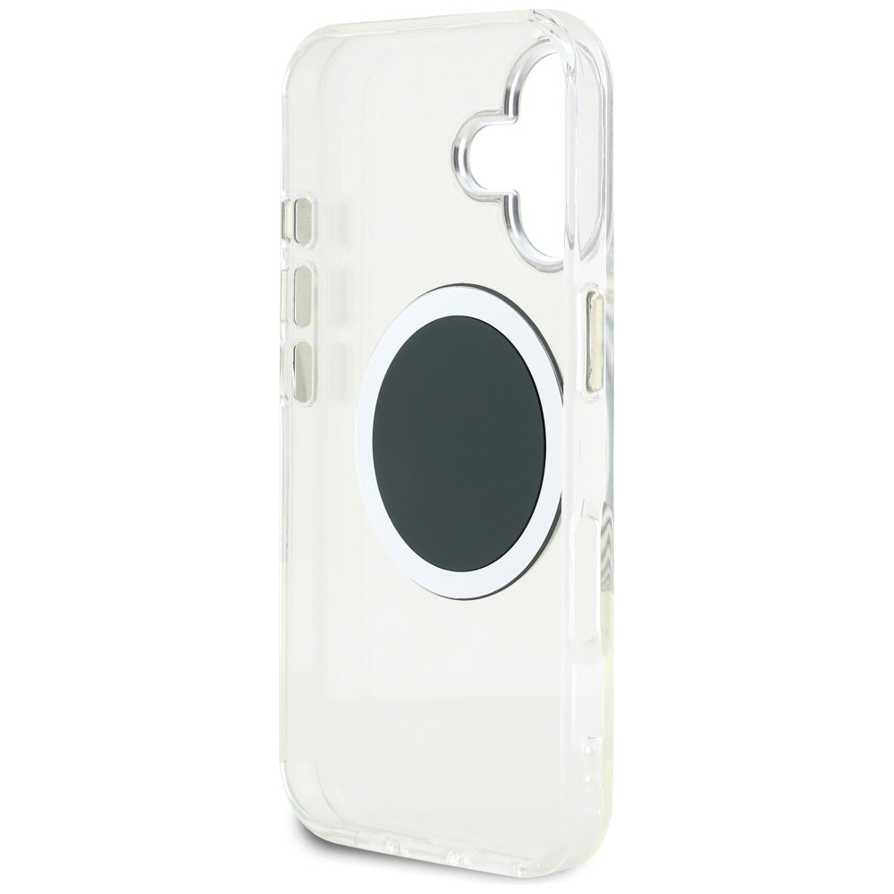 Husa MagSafe pentru Apple iPhone 16, Guess, IML Metal Colored Circle, Neagra