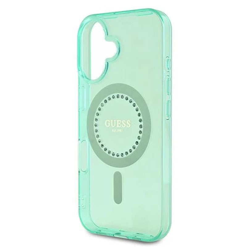 Husa MagSafe pentru Apple iPhone 16, Guess, IML Rhinestone, Verde