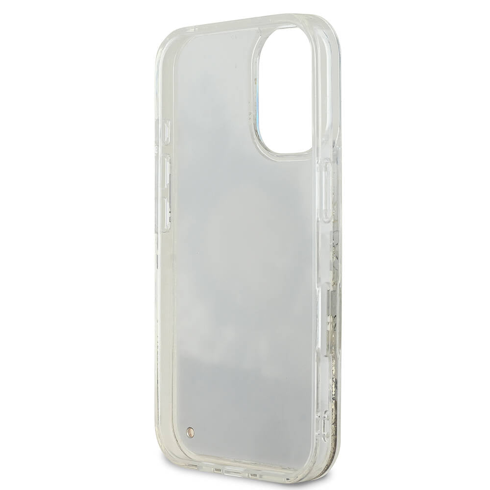 Husa MagSafe pentru Apple iPhone 16, Guess, Liquid Glitter Flower, Bej