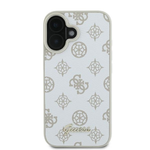 Husa MagSafe pentru Apple iPhone 16, Guess, Peony Script, Alba