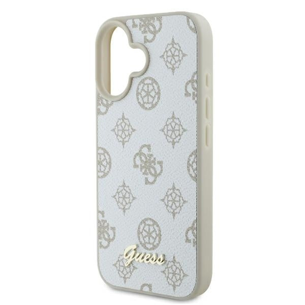Husa MagSafe pentru Apple iPhone 16, Guess, Peony Script, Alba
