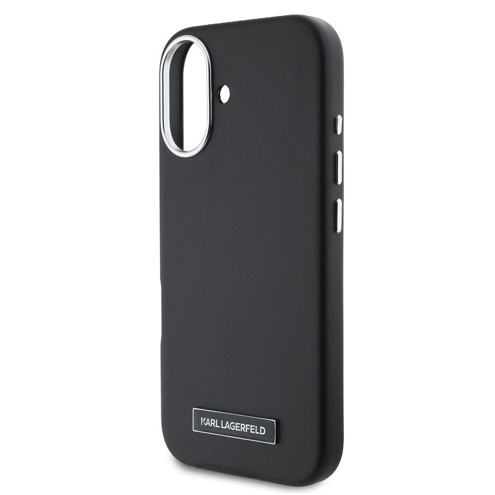 Husa MagSafe pentru Apple iPhone 16, Karl Lagerfeld, FW Metal Plate, Neagra