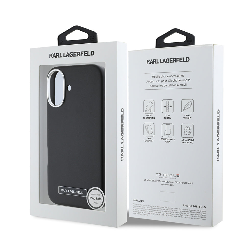 Husa MagSafe pentru Apple iPhone 16, Karl Lagerfeld, FW Metal Plate, Neagra
