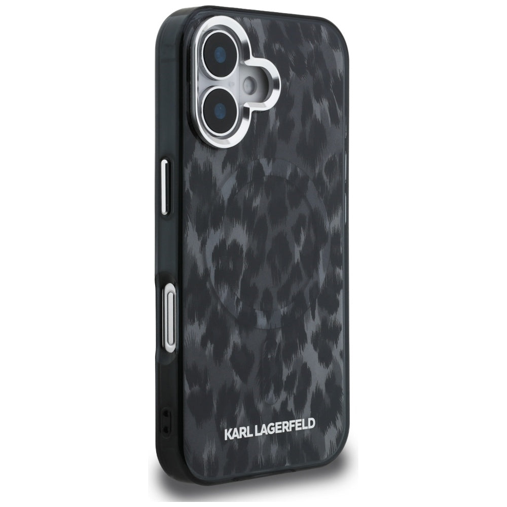 Husa MagSafe pentru Apple iPhone 16, Karl Lagerfeld, IML Leopard Pattern, Neagra