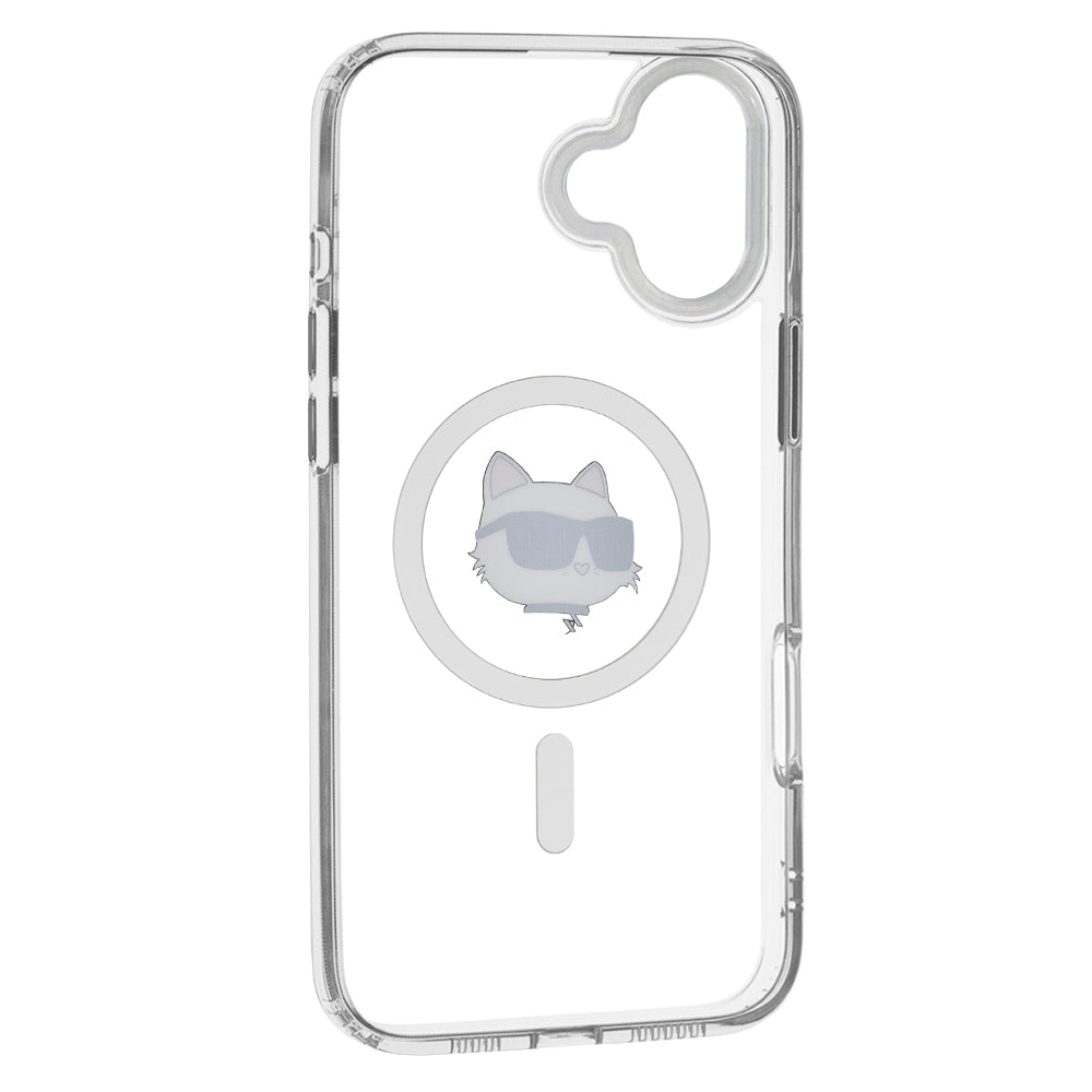 Husa MagSafe pentru Apple iPhone 16, Karl Lagerfeld, IML Metal Choupette's Head, Alba