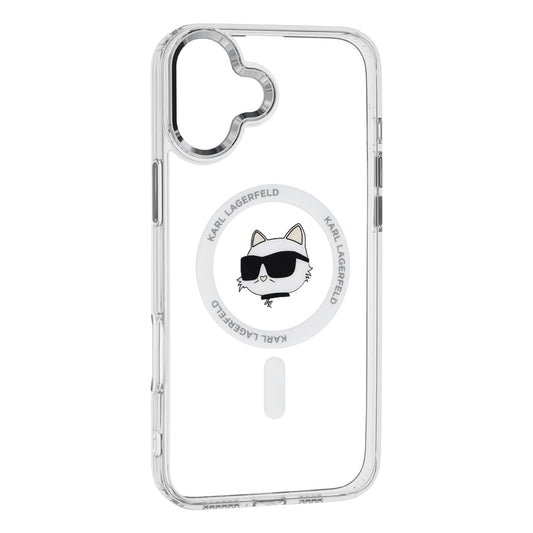 Husa MagSafe pentru Apple iPhone 16, Karl Lagerfeld, IML Metal Choupette's Head, Alba