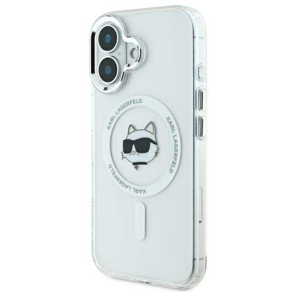 Husa MagSafe pentru Apple iPhone 16, Karl Lagerfeld, IML Metal Choupette's Head, Alba