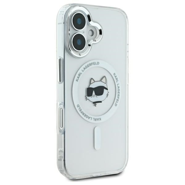 Husa MagSafe pentru Apple iPhone 16, Karl Lagerfeld, IML Metal Choupette's Head, Alba
