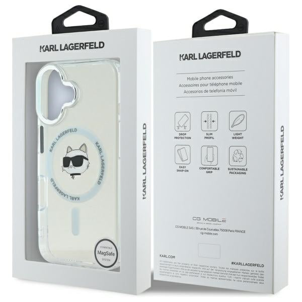 Husa MagSafe pentru Apple iPhone 16, Karl Lagerfeld, IML Metal Choupette's Head, Alba