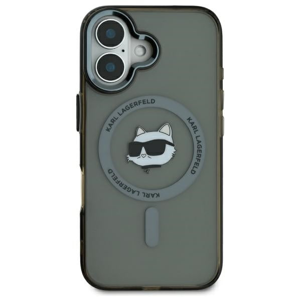 Husa MagSafe pentru Apple iPhone 16, Karl Lagerfeld, IML Metal Choupette's Head, Neagra
