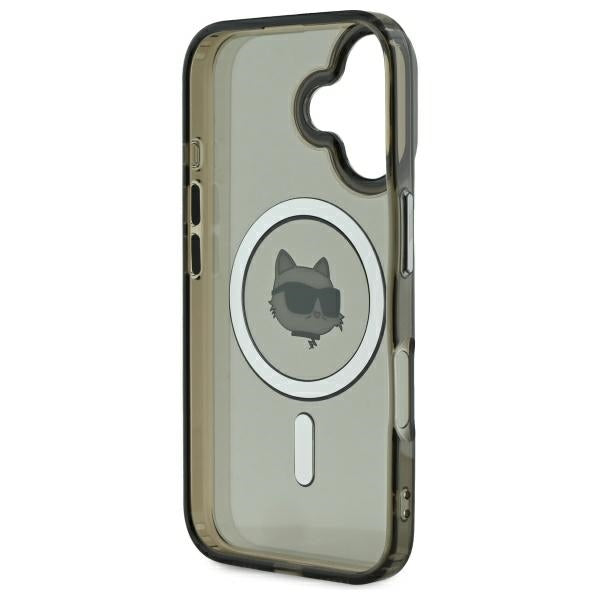 Husa MagSafe pentru Apple iPhone 16, Karl Lagerfeld, IML Metal Choupette's Head, Neagra