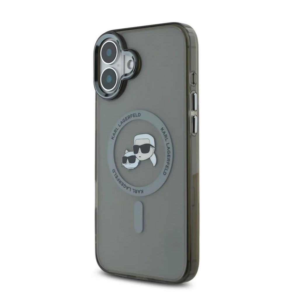 Husa MagSafe pentru Apple iPhone 16, Karl Lagerfeld, IML Metal Karl & Choupette's Heads, Neagra