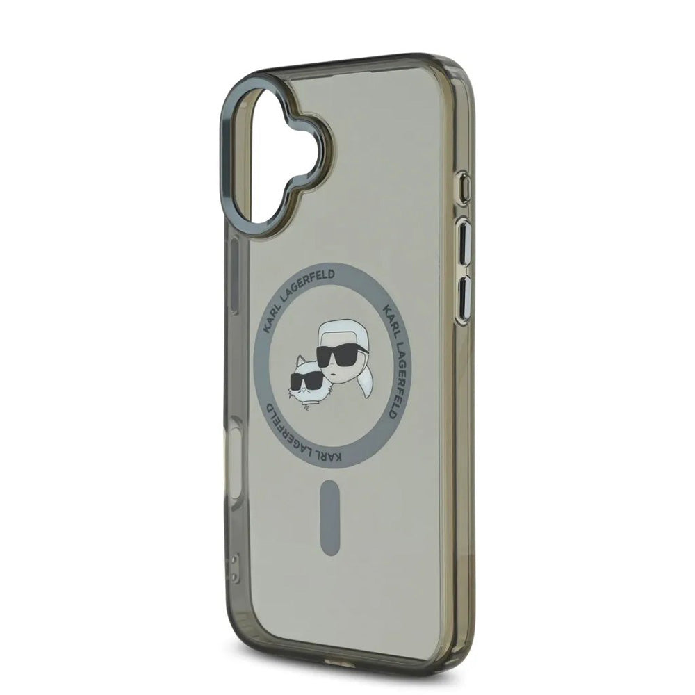 Husa MagSafe pentru Apple iPhone 16, Karl Lagerfeld, IML Metal Karl & Choupette's Heads, Neagra