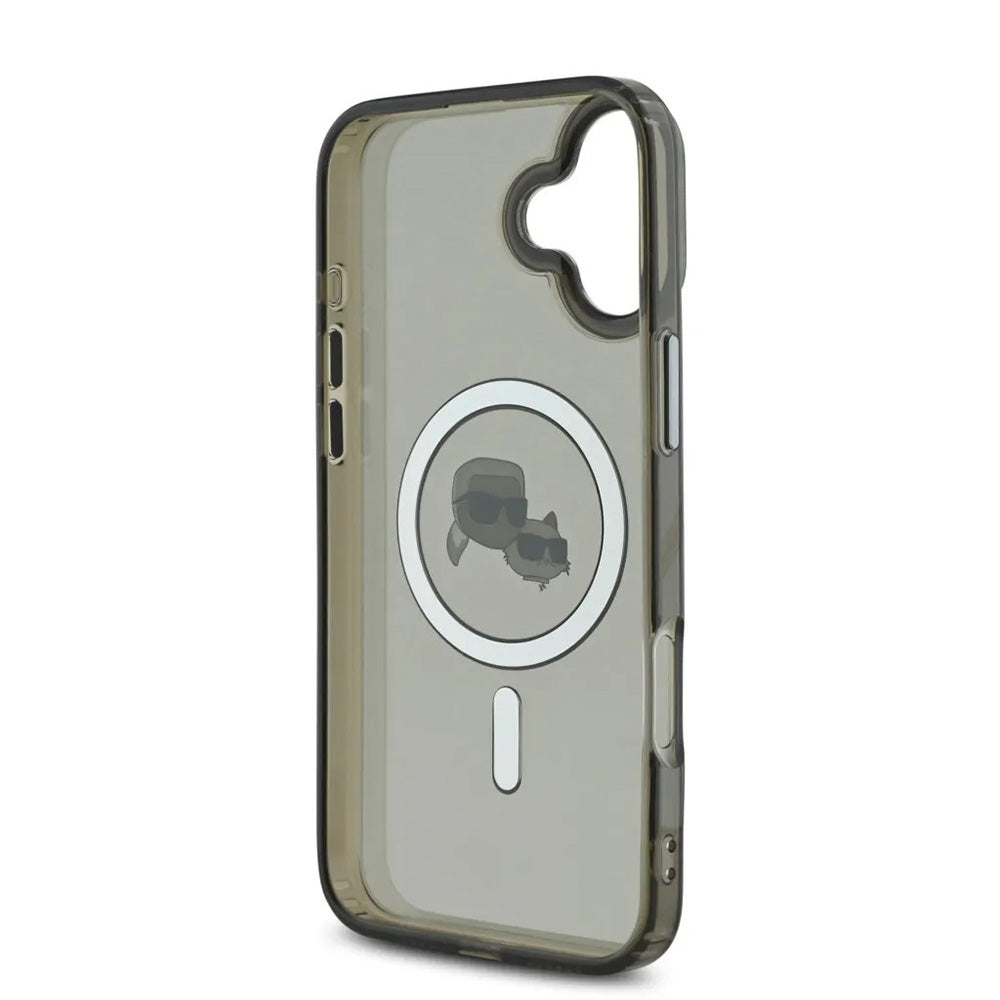 Husa MagSafe pentru Apple iPhone 16, Karl Lagerfeld, IML Metal Karl & Choupette's Heads, Neagra