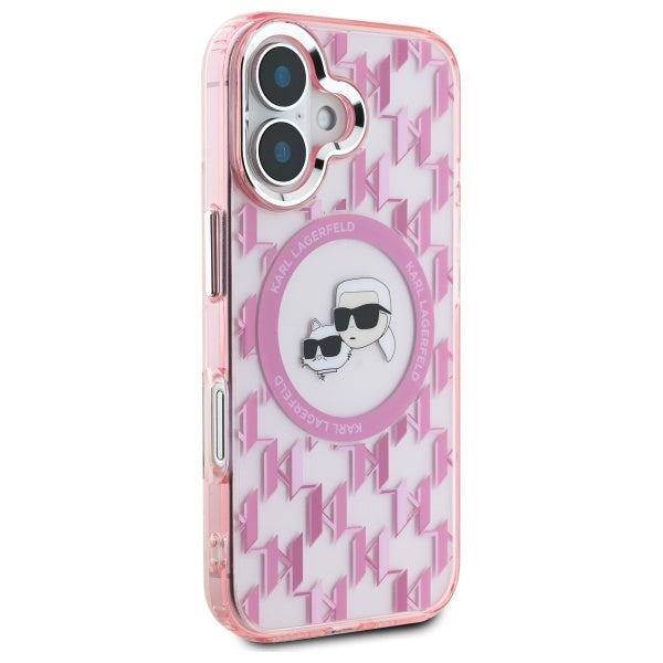 Husa MagSafe pentru Apple iPhone 16, Karl Lagerfeld, IML Monogram Karl & Choupette's Heads, Roz