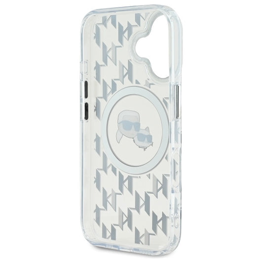 Husa MagSafe pentru Apple iPhone 16, Karl Lagerfeld, IML Monogram Karl & Choupette's Heads, Transparenta