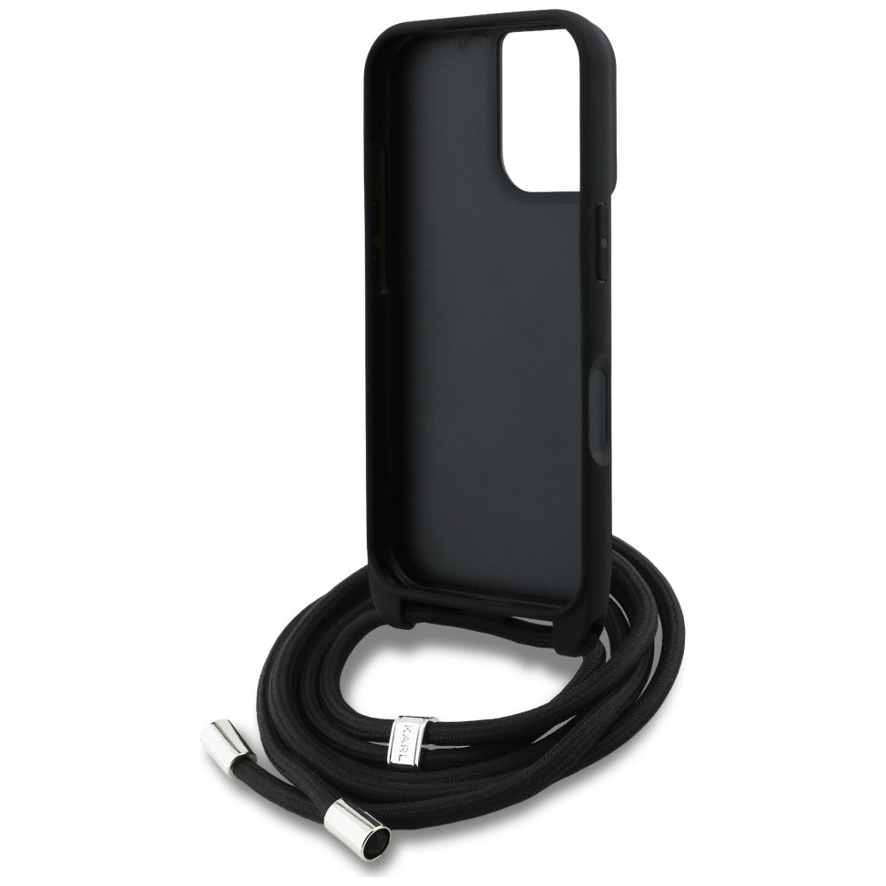 Husa MagSafe pentru Apple iPhone 16, Karl Lagerfeld, Saffiano Crossbody, Neagra