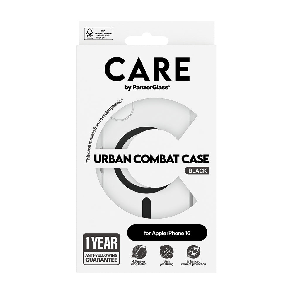Husa MagSafe pentru Apple iPhone 16, PanzerGlass, Care Urban Combat, Transparenta Neagra