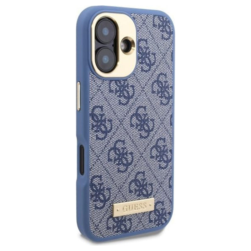 Husa MagSafe pentru Apple iPhone 16 Plus, Guess, 4G Logo Plate, Albastra