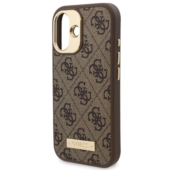 Husa MagSafe pentru Apple iPhone 16 Plus, Guess, 4G Logo Plate, Maro
