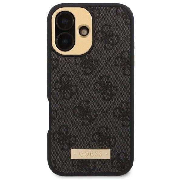 Husa MagSafe pentru Apple iPhone 16 Plus, Guess, 4G Logo Plate, Neagra