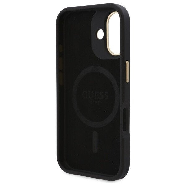 Husa MagSafe pentru Apple iPhone 16 Plus, Guess, 4G Logo Plate, Neagra