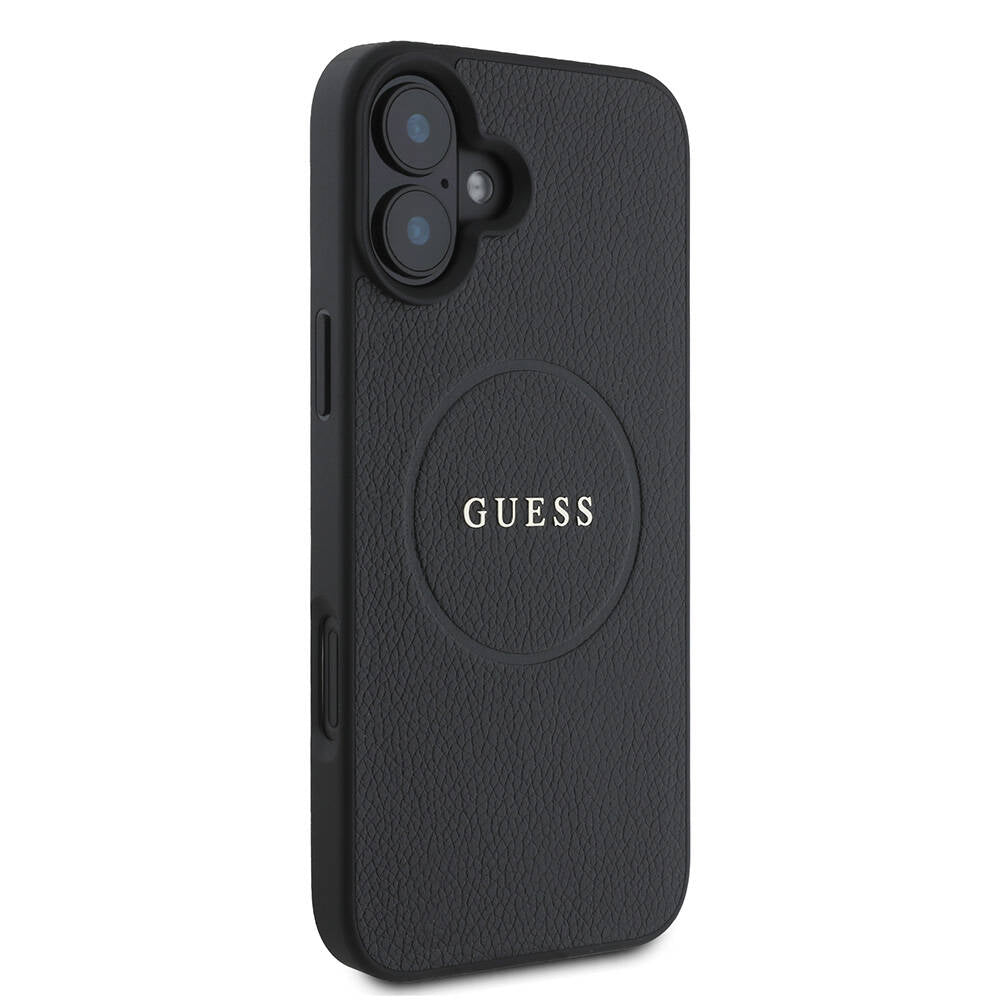 Husa MagSafe pentru Apple iPhone 16 Plus, Guess, Grained Gold Ring, Neagra