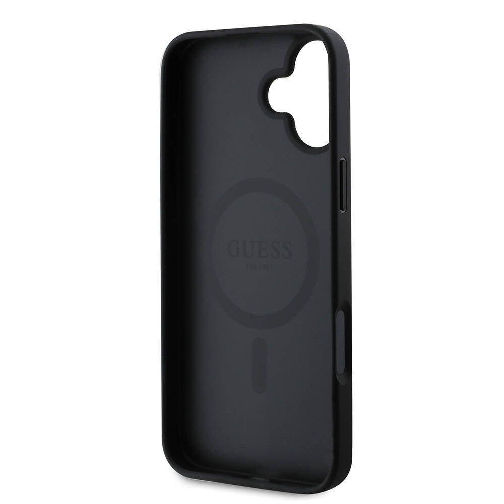 Husa MagSafe pentru Apple iPhone 16 Plus, Guess, Grained Gold Ring, Neagra