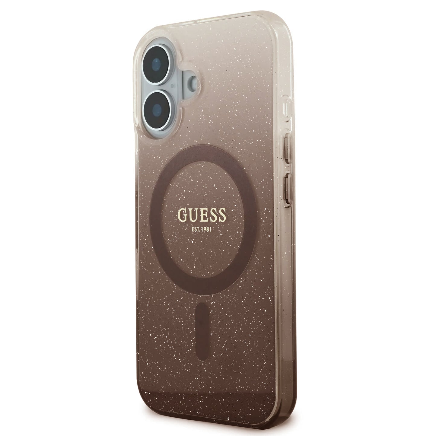 Husa MagSafe pentru Apple iPhone 16 Plus, Guess, IML Glitter Gradient, Maro