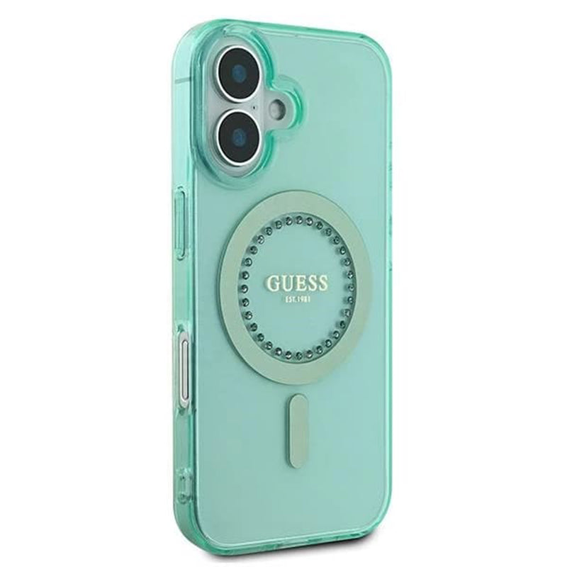 Husa MagSafe pentru Apple iPhone 16 Plus, Guess, IML Rhinestone, Verde