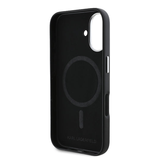Husa MagSafe pentru Apple iPhone 16 Plus, Karl Lagerfeld, FW Metal Plate, Neagra